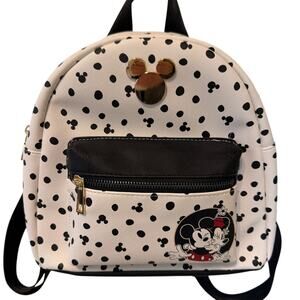 Disney Mini Backpack Mickey Mouse Minnie Mouse Print Cream Black Carry-On Bag